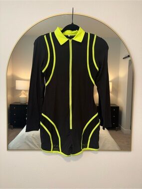 Source Unknown Black Romper with Neon Yellow Accents